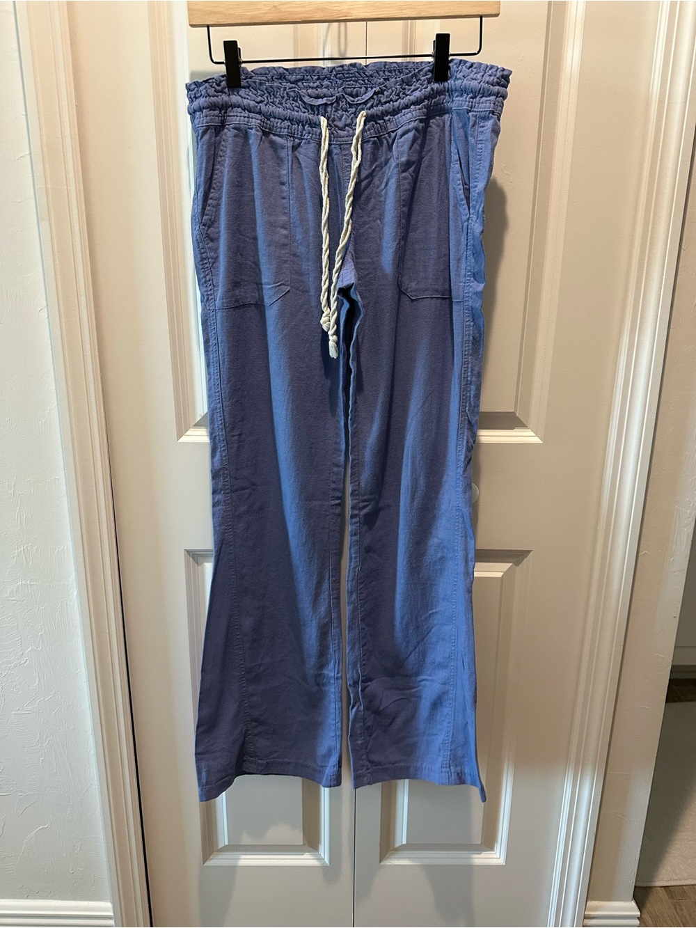 Roxy Periwinkle Wide-Leg Flare Linen Drawstring Pants